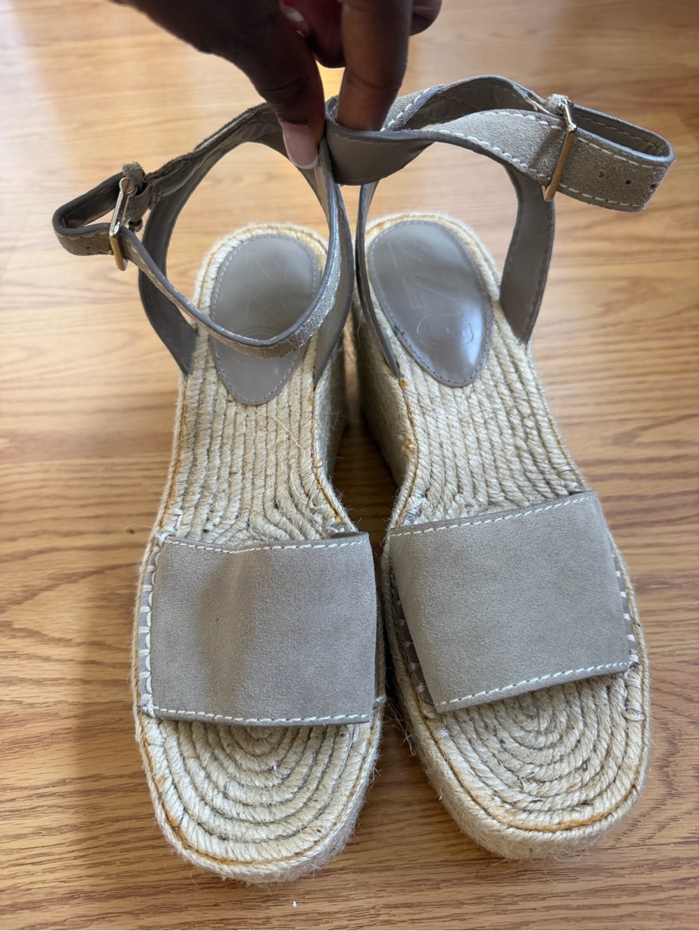 Zara Taupe Espadrille Wedge Sandals with Ankle Strap